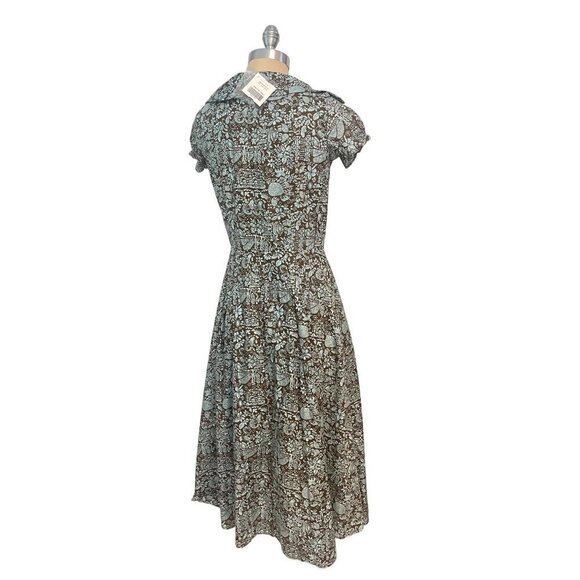 Peruvian Connection Brown & Blue Bandana Midi Shirtdress US 4 NWT New - Picture 3 of 5